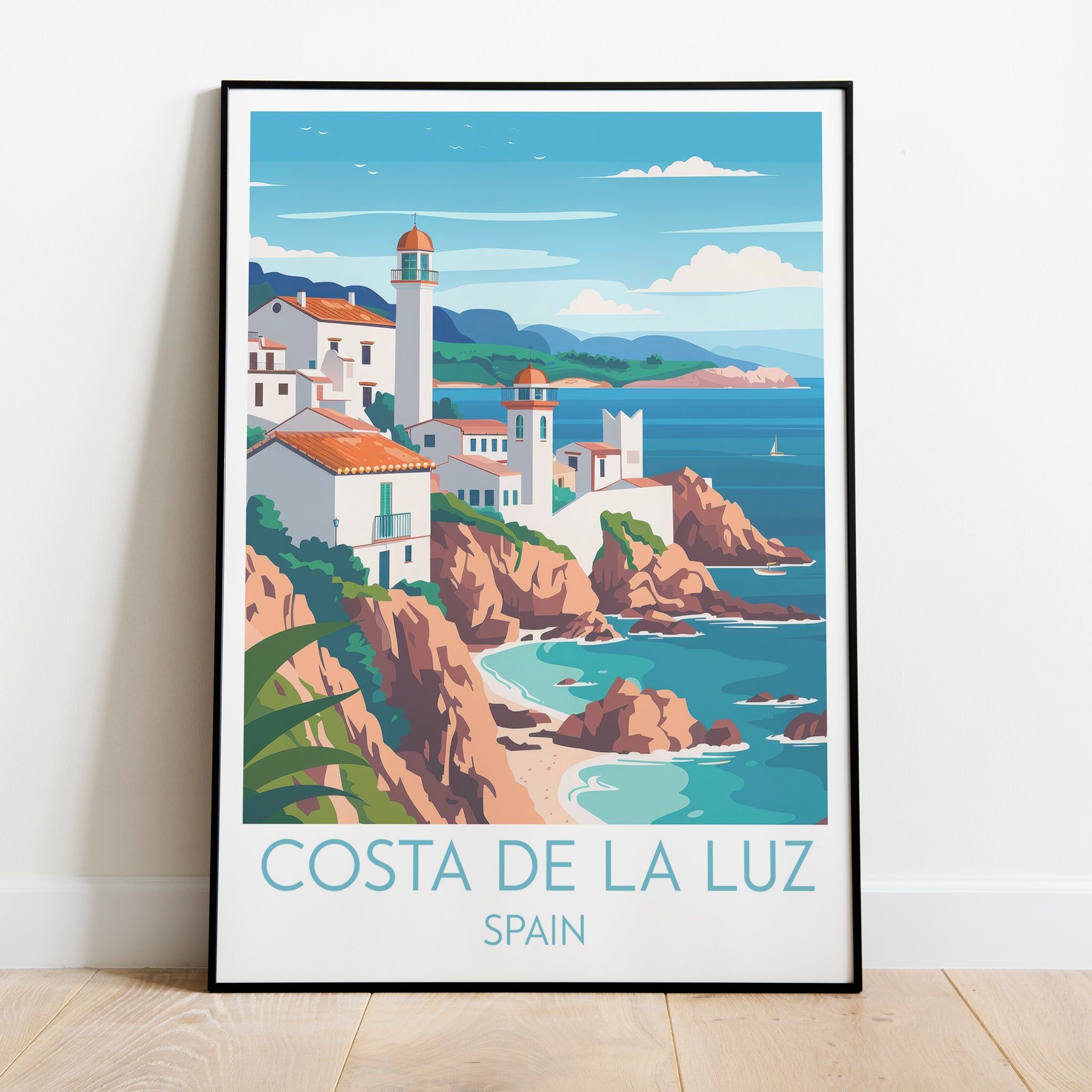 Costa de la Luz travel poster on the ground Spain