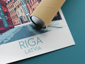 Riga travel poster rolled Latvia