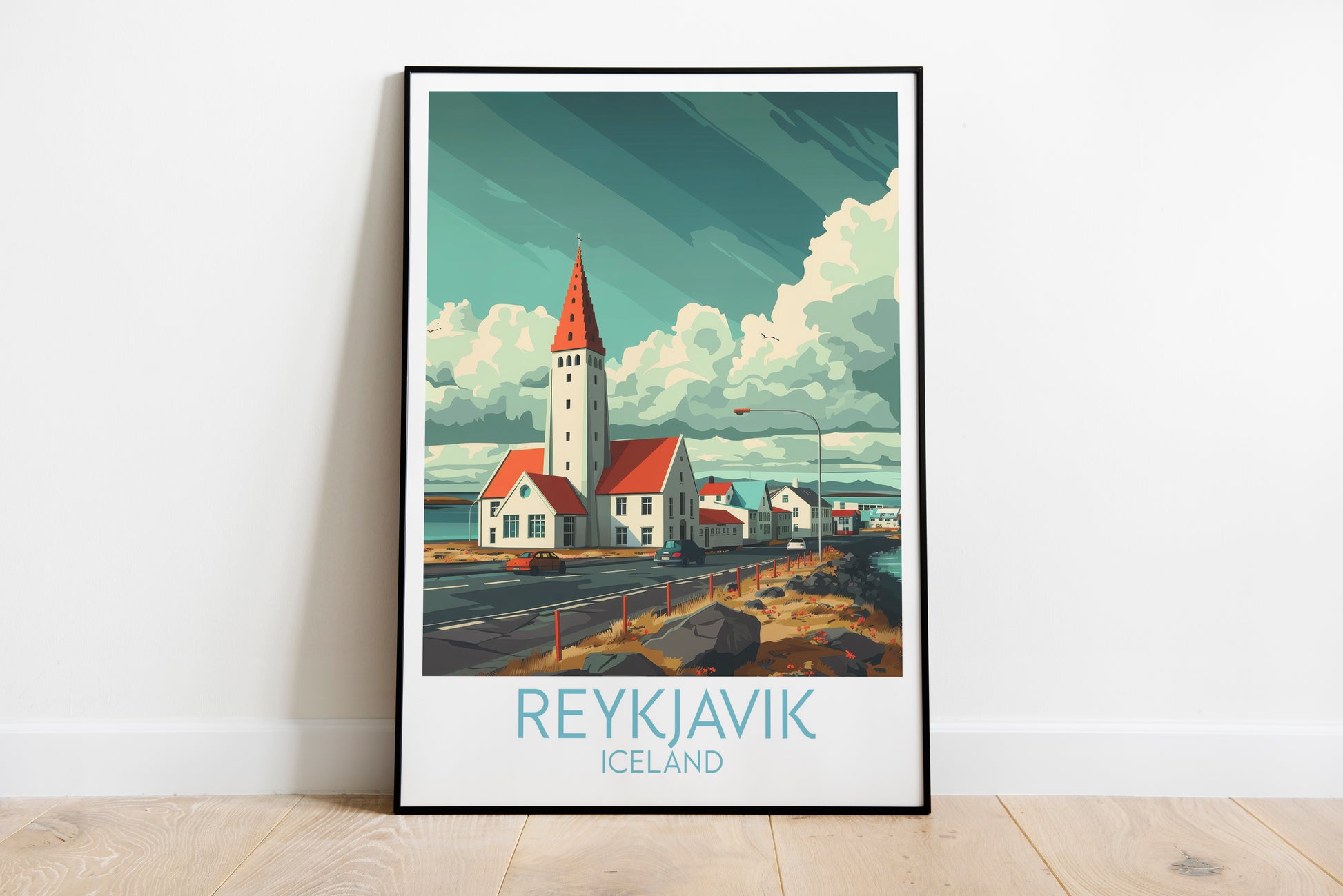 Reykjavik travel poster on the ground Iceland