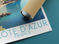 Côte d'Azur travel poster rolled France