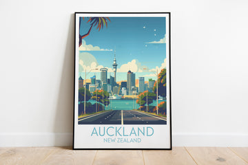 Auckland travel poster on the ground New Zealand