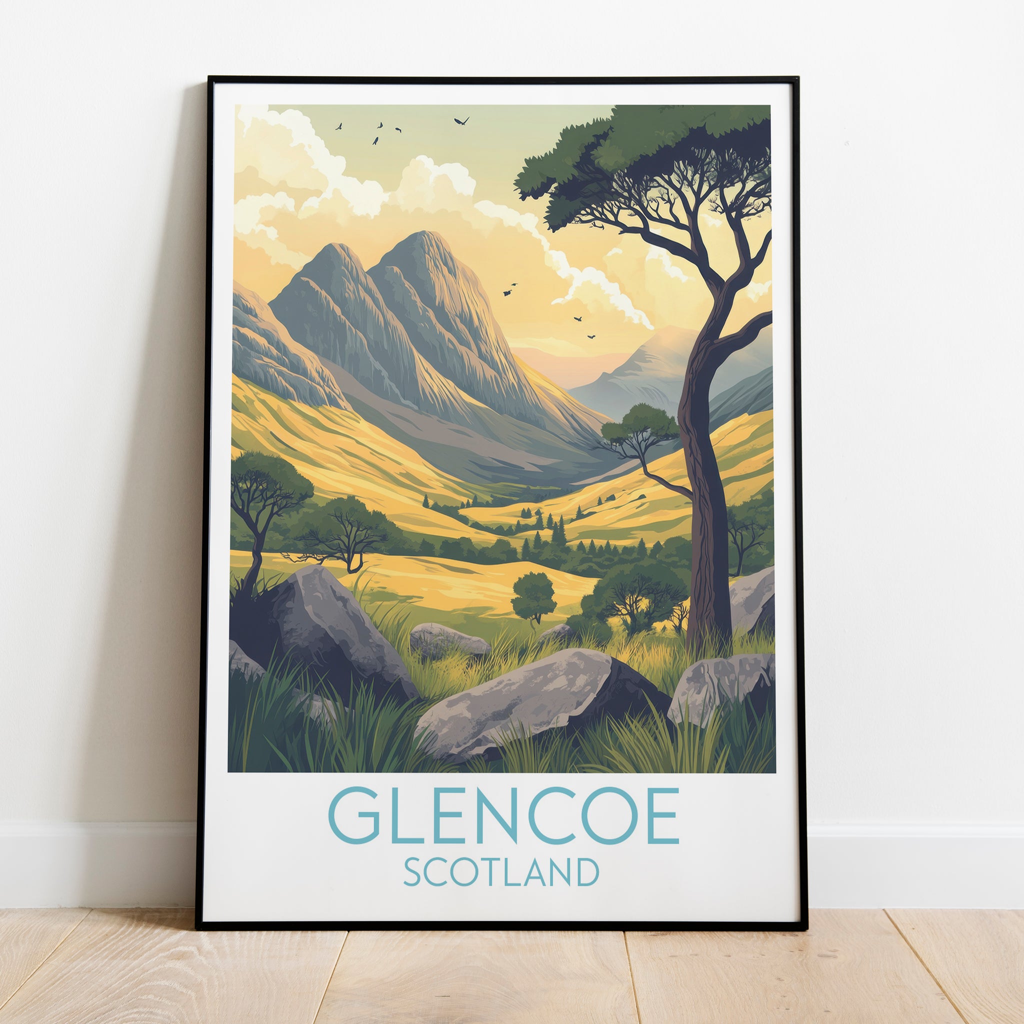 Glencoe travel poster on the ground Scotland