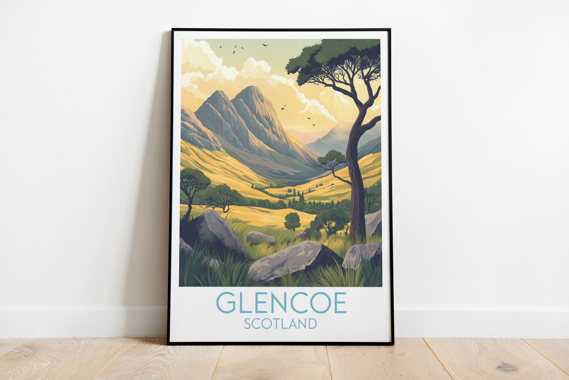 Glencoe travel poster on the ground Scotland