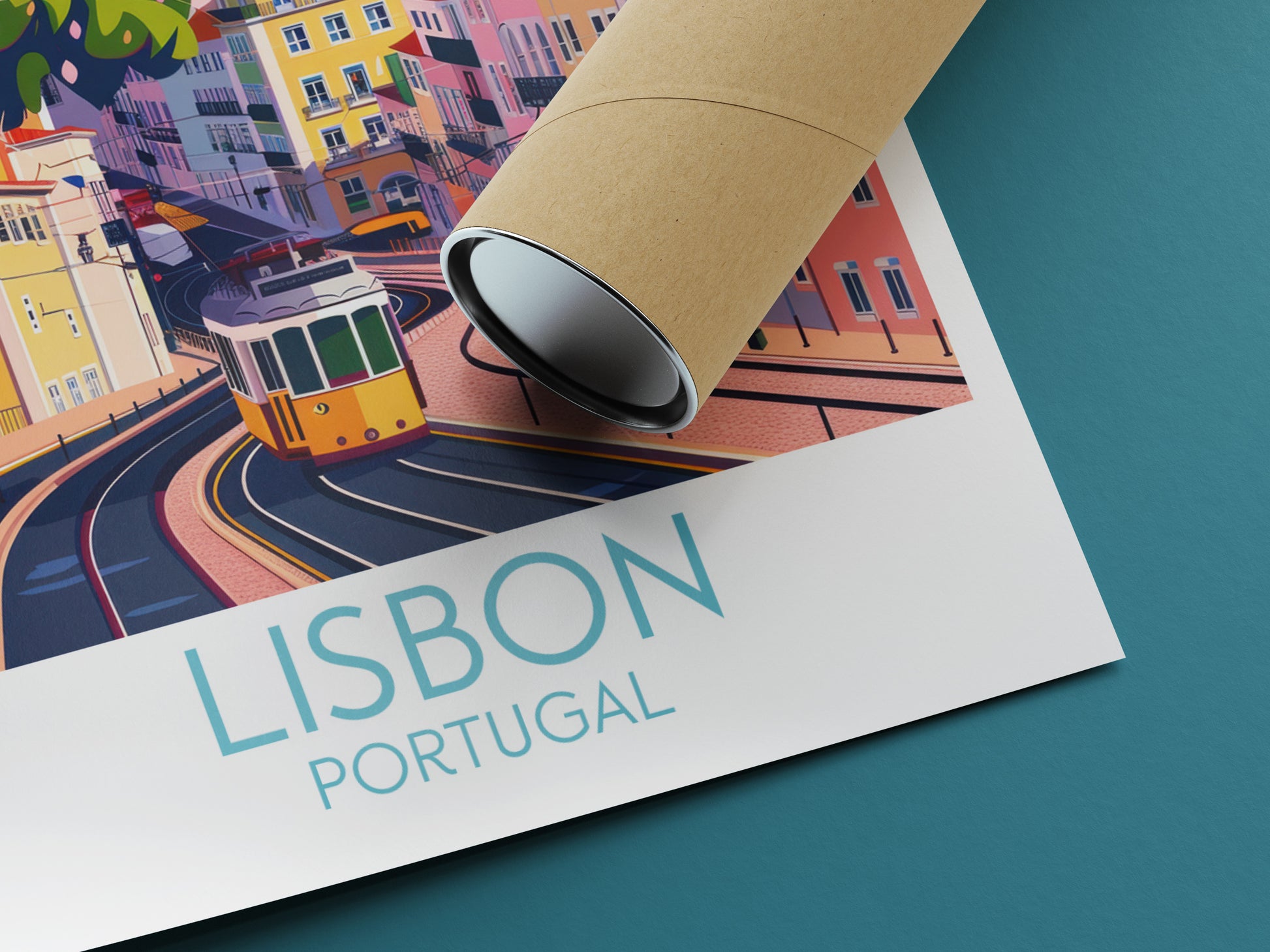 Lisbon travel poster rolled Portugal