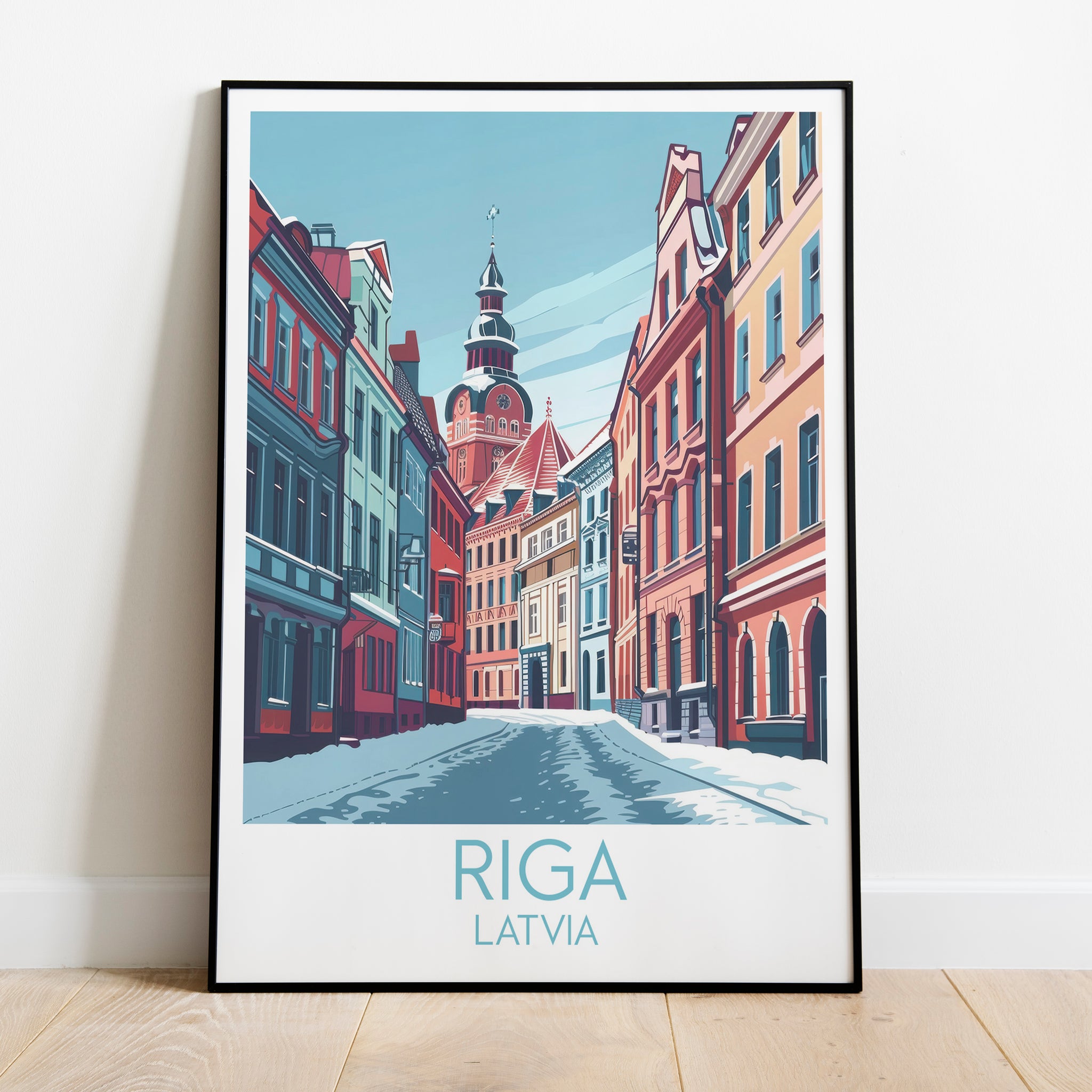 Riga travel poster on the ground Latvia