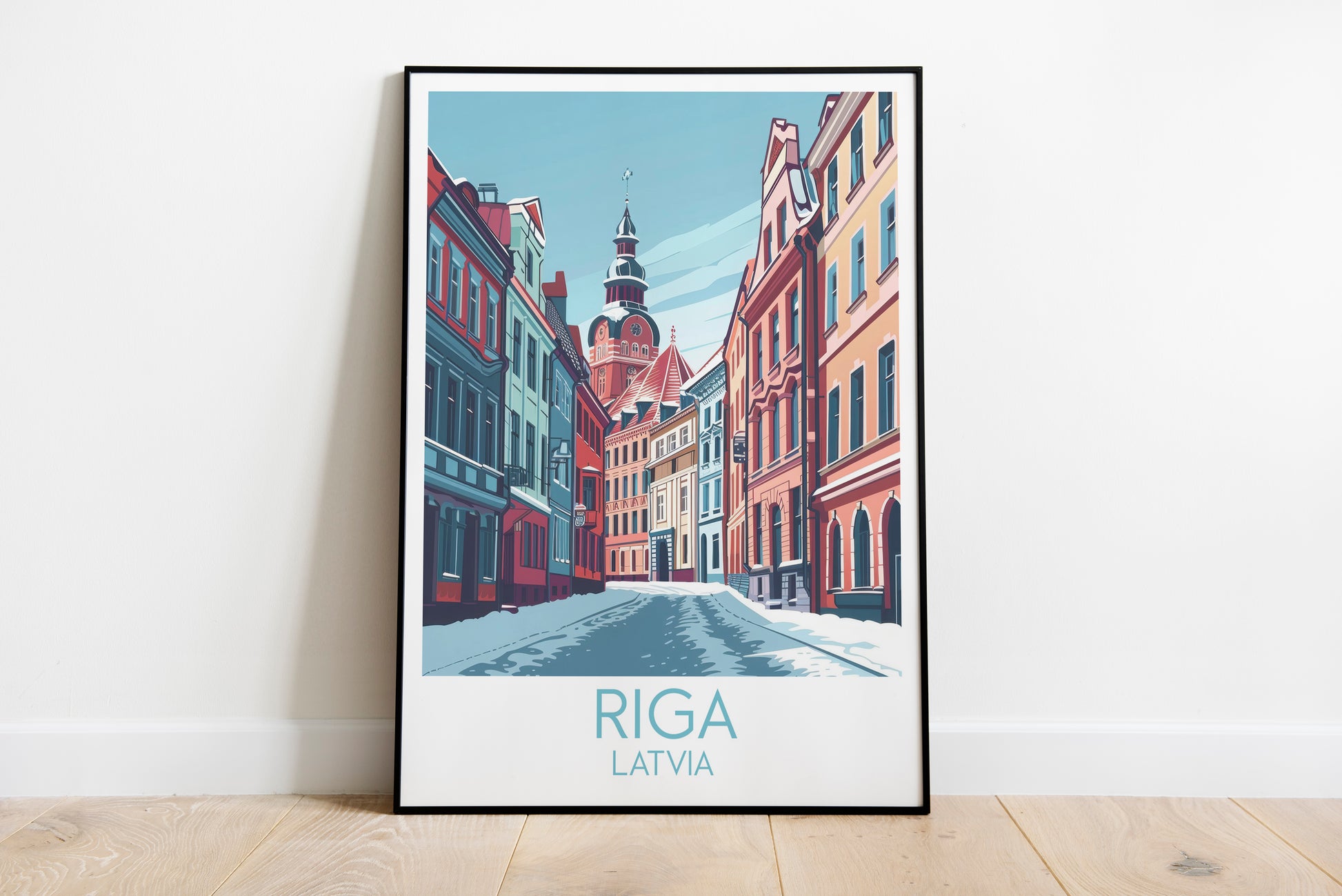 Riga travel poster on the ground Latvia