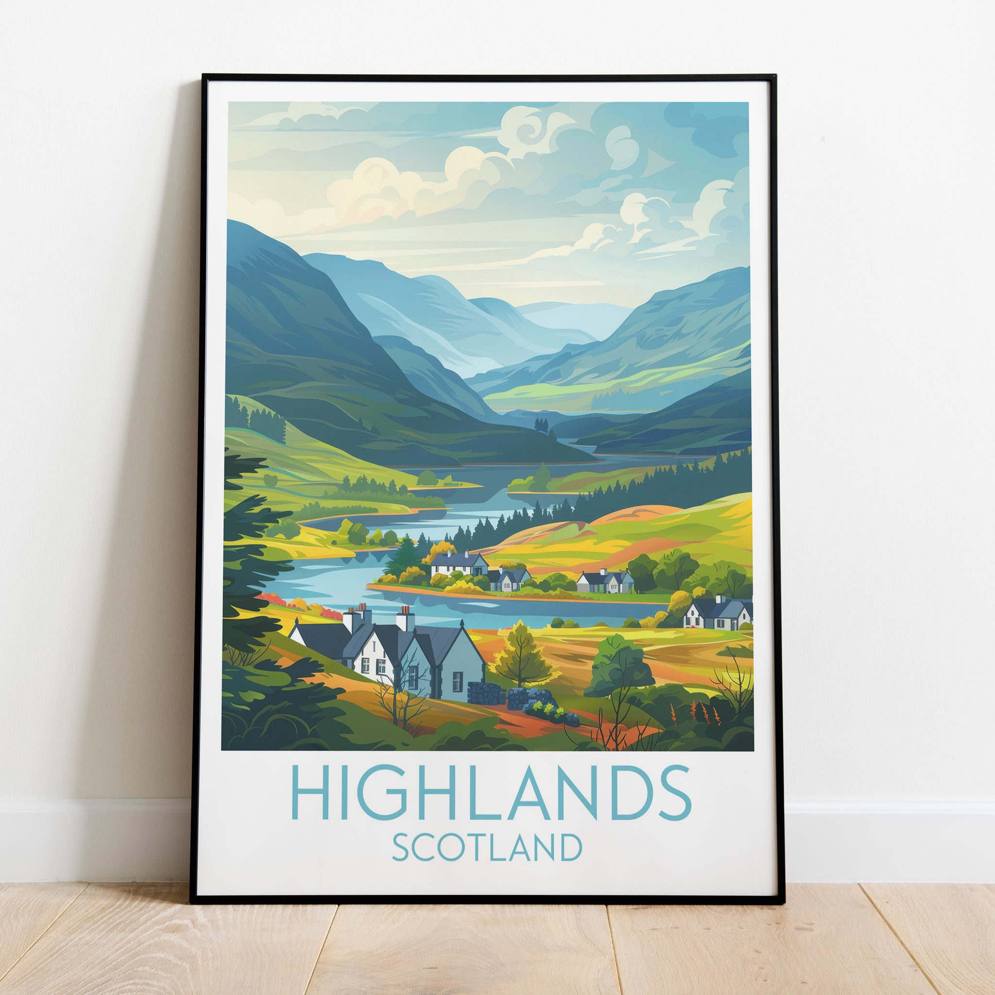 Highlands travel poster on the ground Scotland