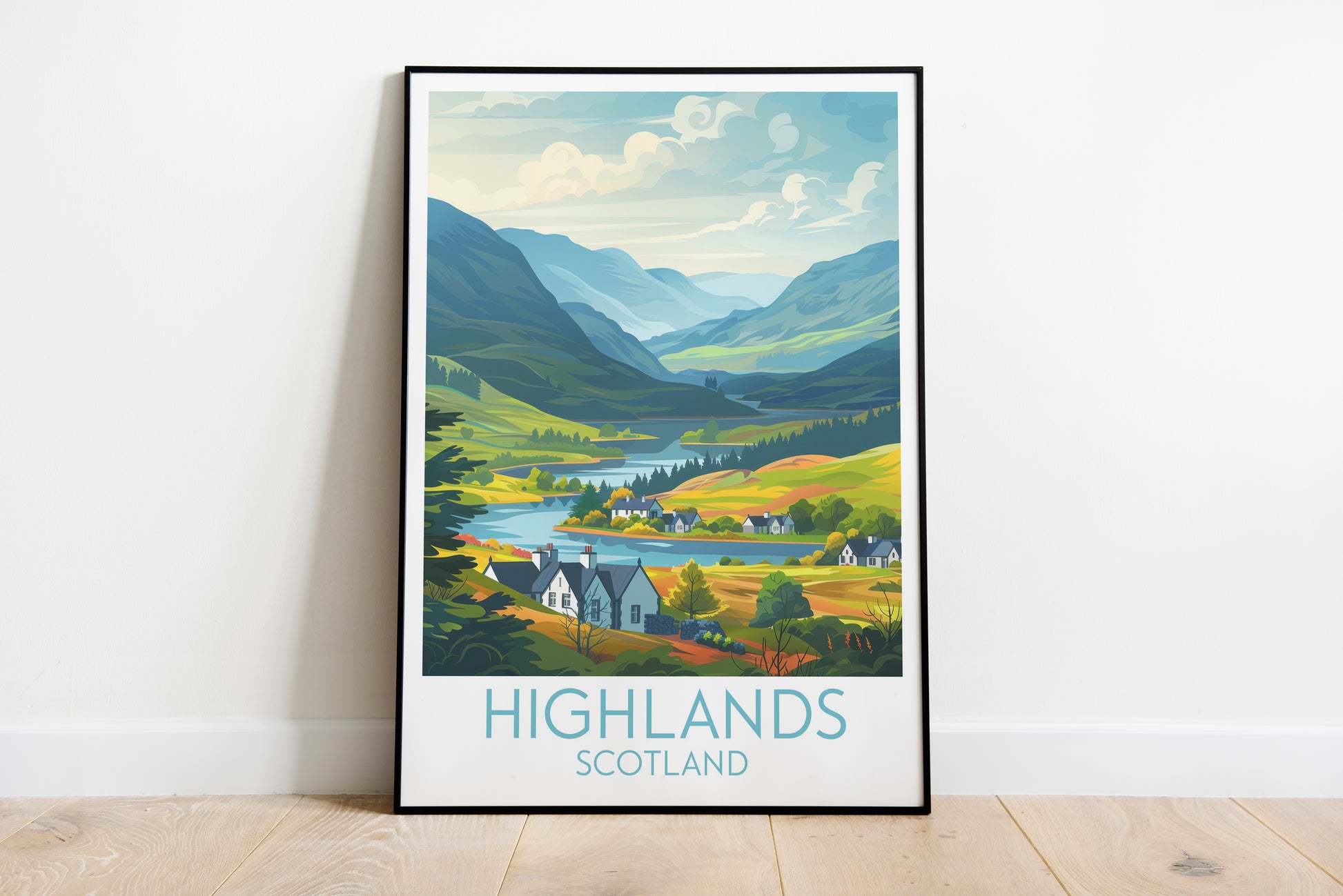 Highlands travel poster on the ground Scotland