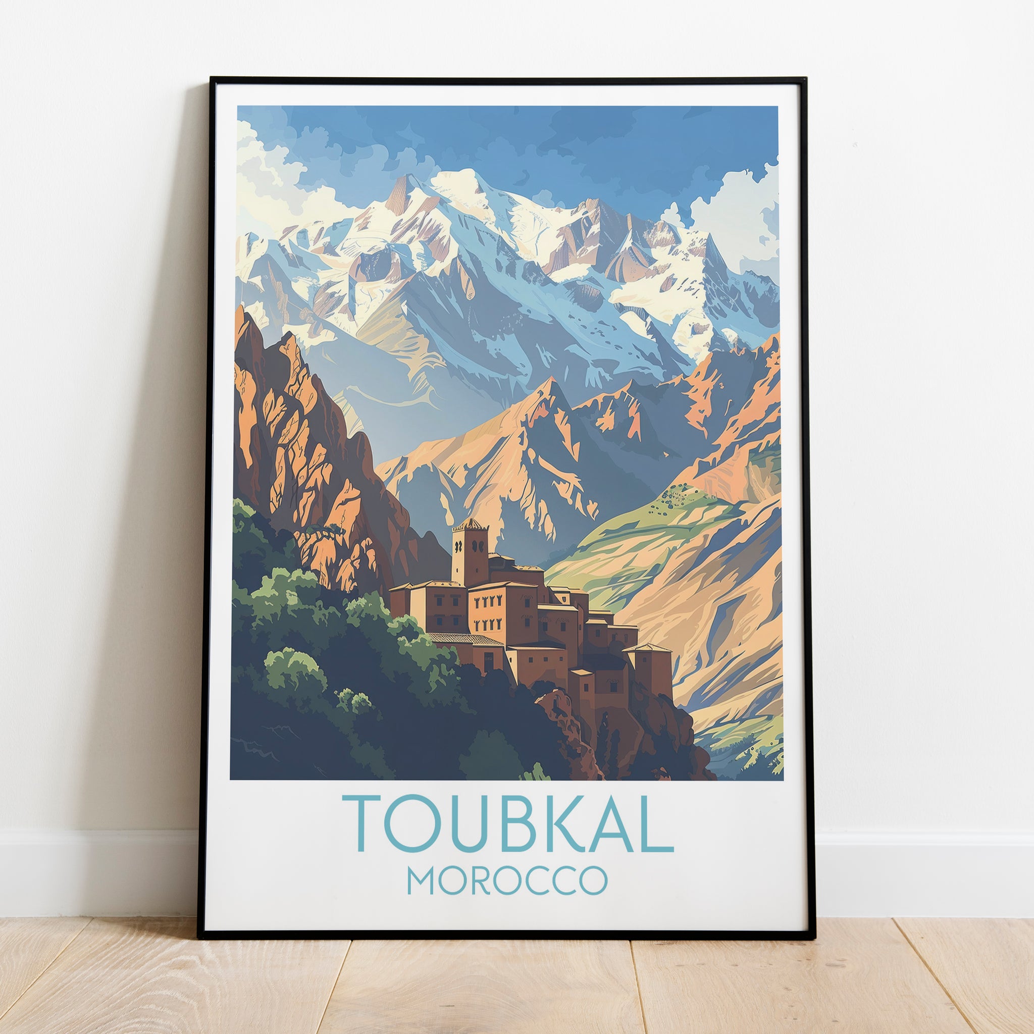 Toubkal travel poster on the ground Morocco