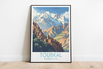 Toubkal travel poster on the ground Morocco