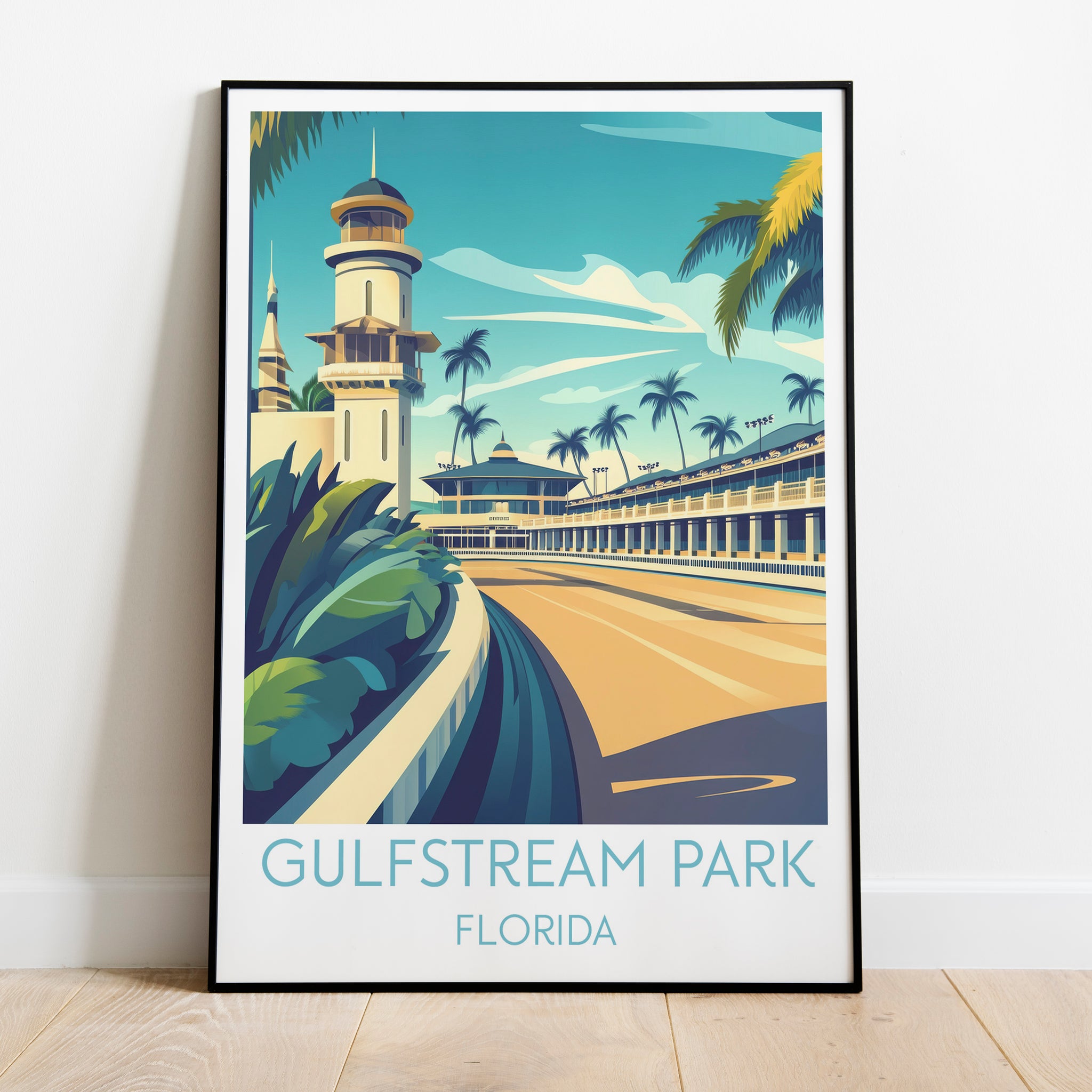 Gulfstream Park travel poster on the ground Florida