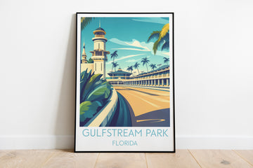 Gulfstream Park travel poster on the ground Florida