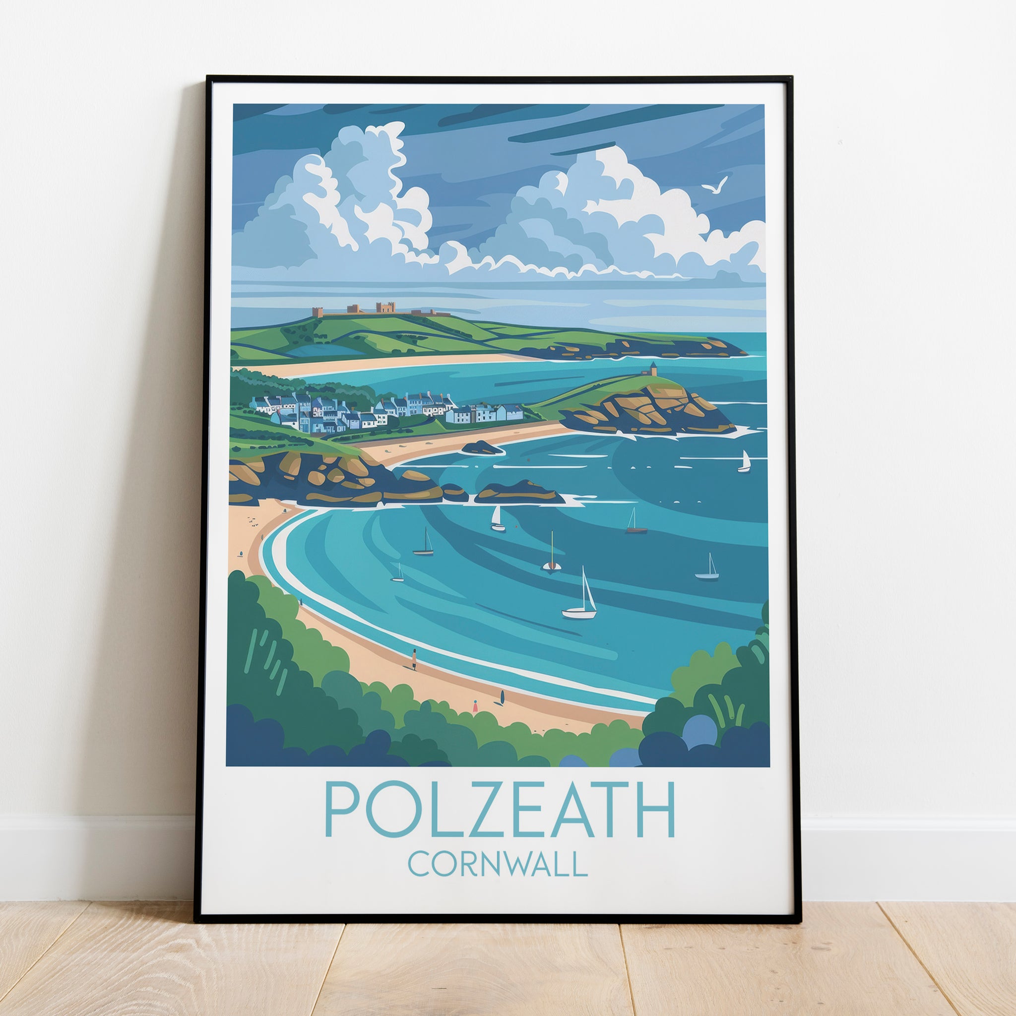 Polzeath travel poster on the ground Cornwall