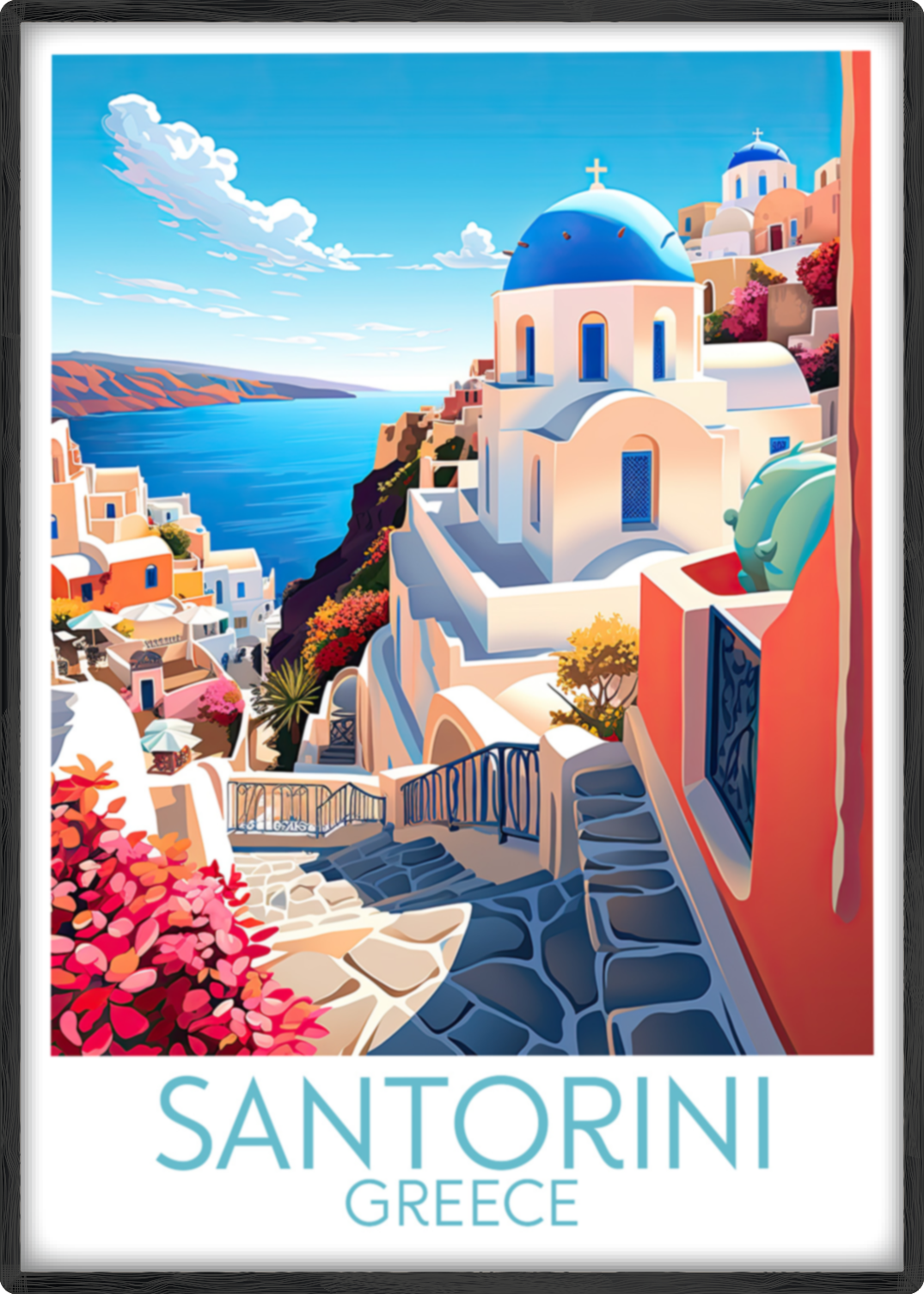 santorini travel poster main greece