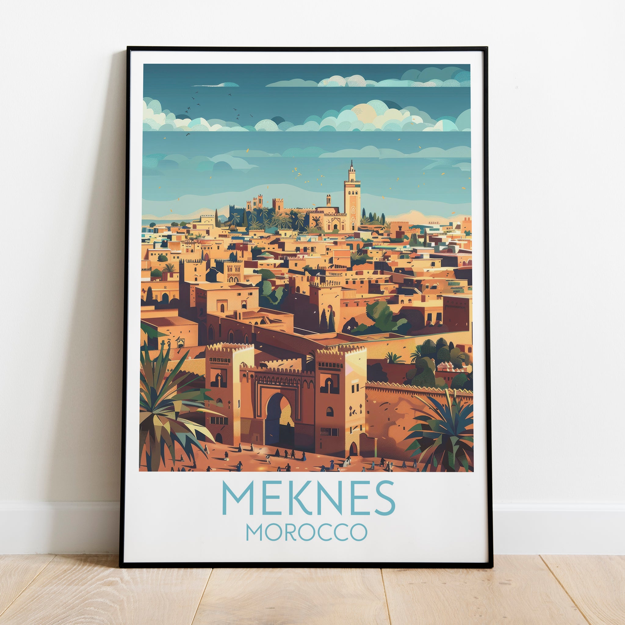 Meknes travel poster on the ground morocco