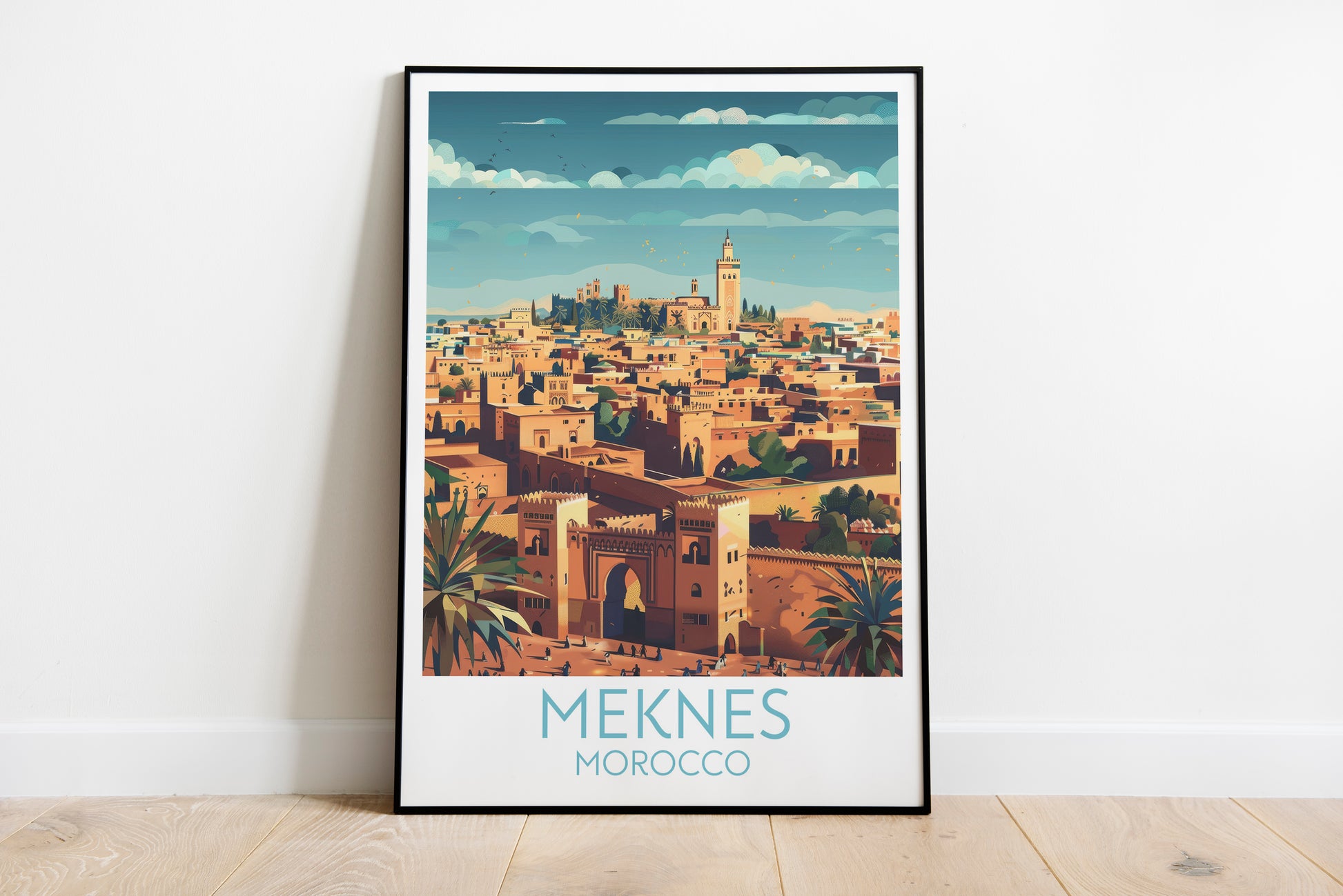 Meknes travel poster on the ground morocco