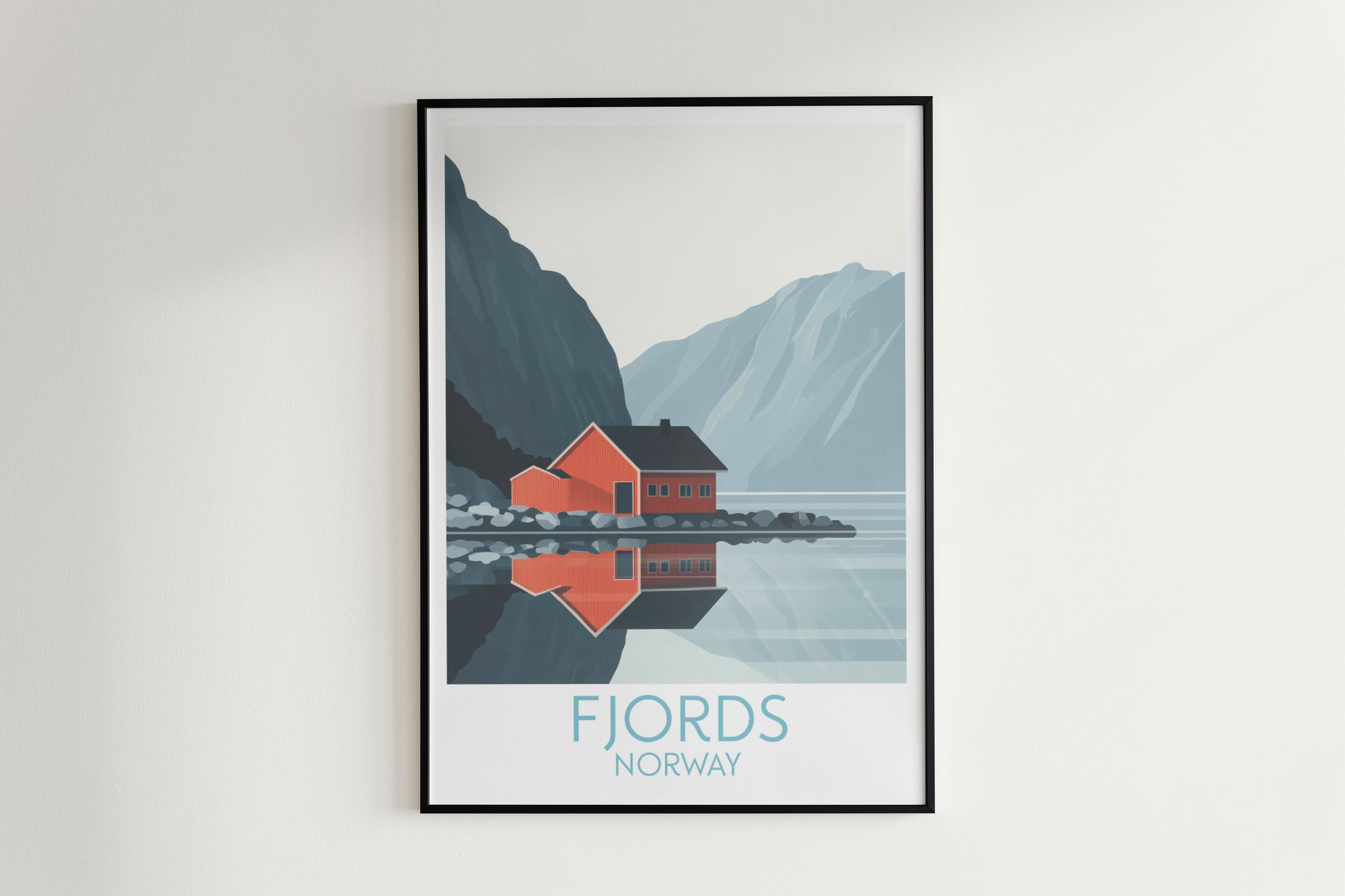 Fjords travel poster on the wall Norway