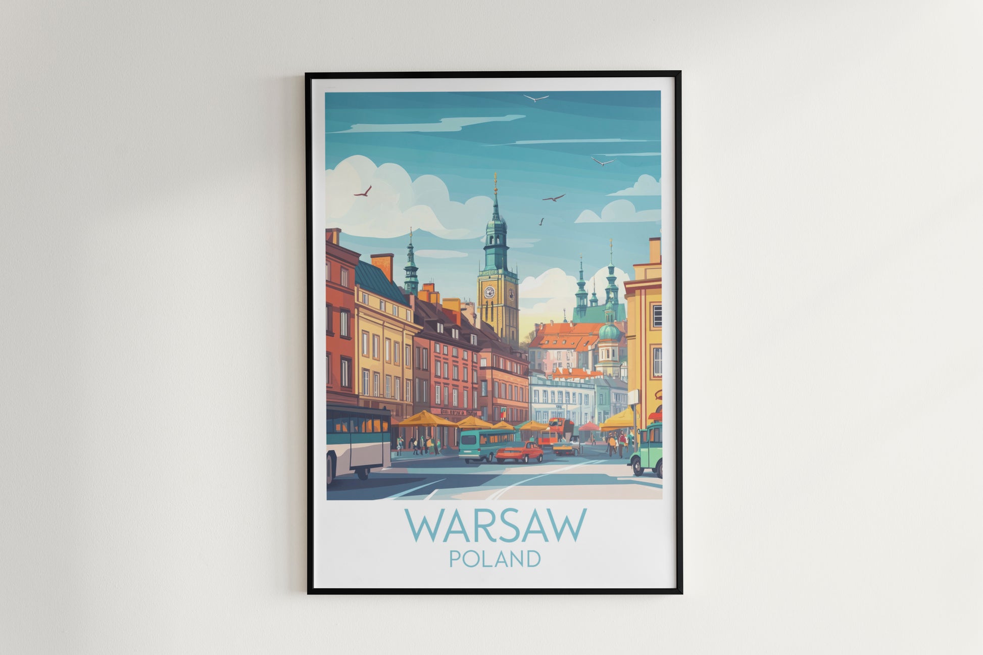 Warsaw travel poster on the wall Poland