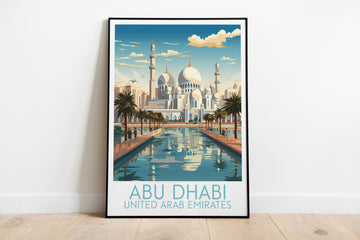 abu dhabi travel poster on the ground united arab emirates