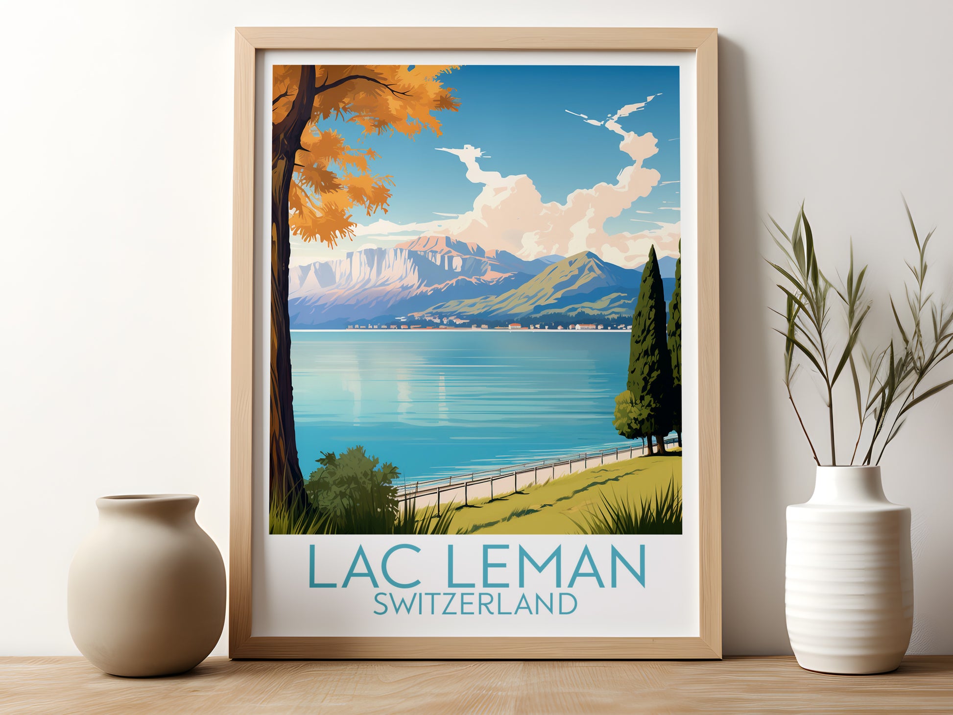 lac leman travel poster for kitchen switzerland