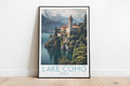 lake como travel poster on the ground italy