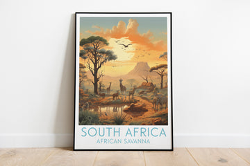 south africa travel poster on the ground african savanna