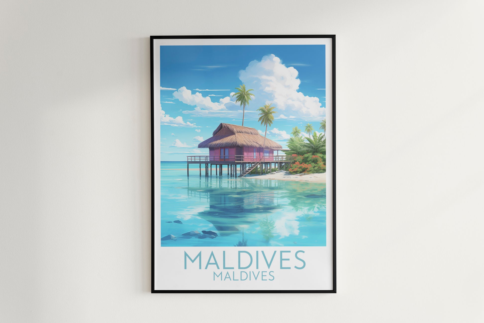 maldives travel poster hanged on the wall maldives