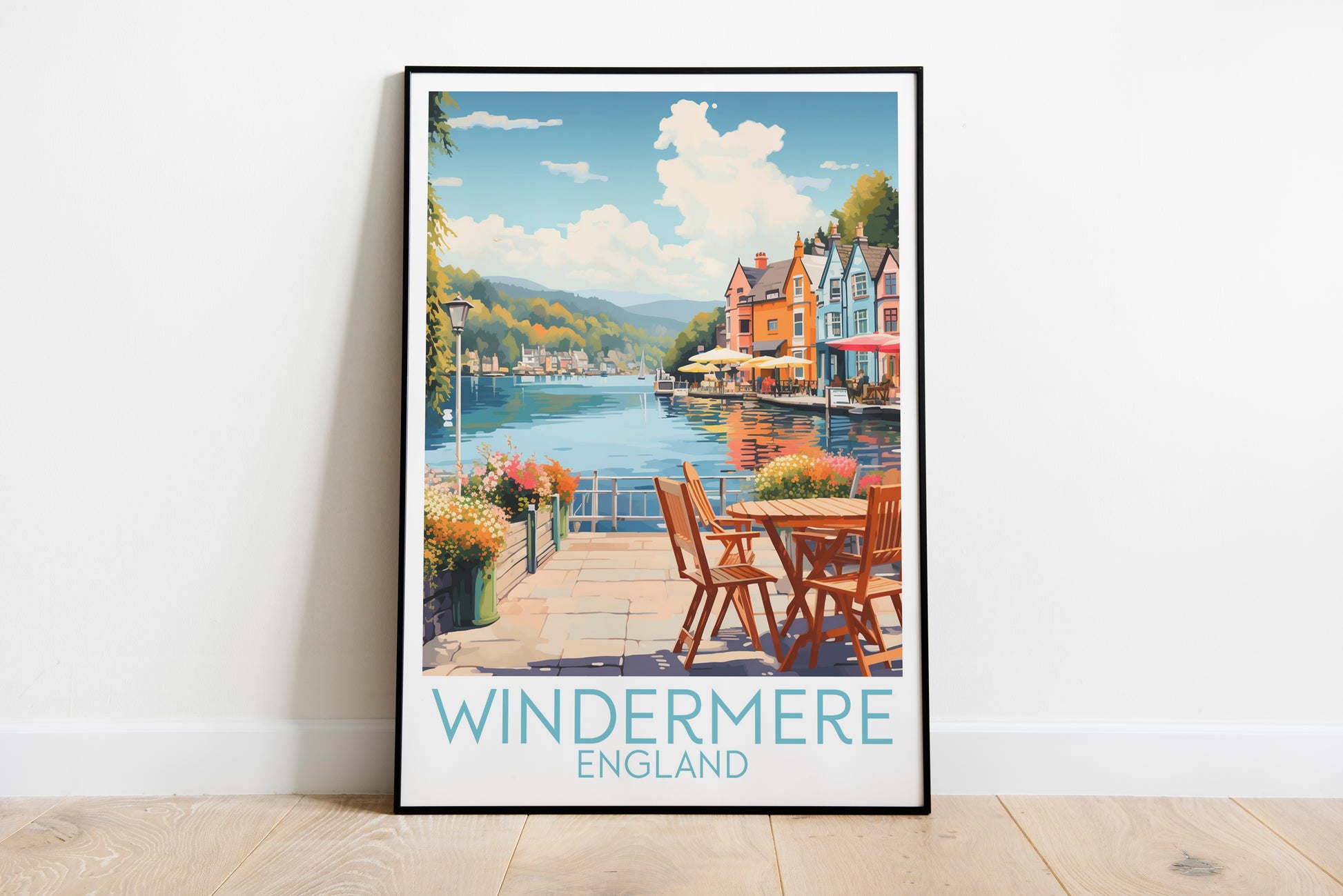 windermere travel poster on the ground england