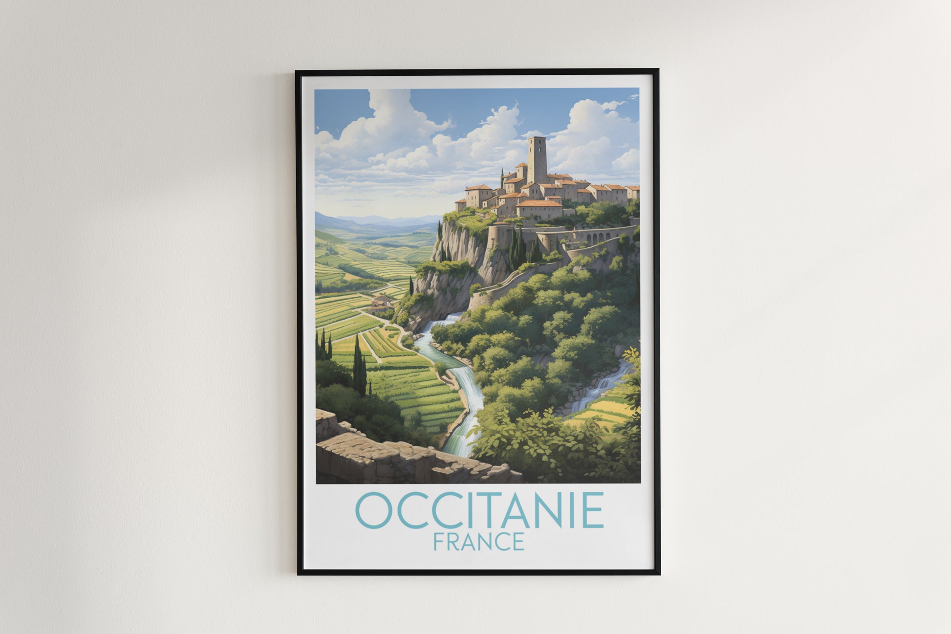 occitanie travel poster hanged on the wall france