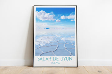 salar de uyuni travel poster on the ground bolivia