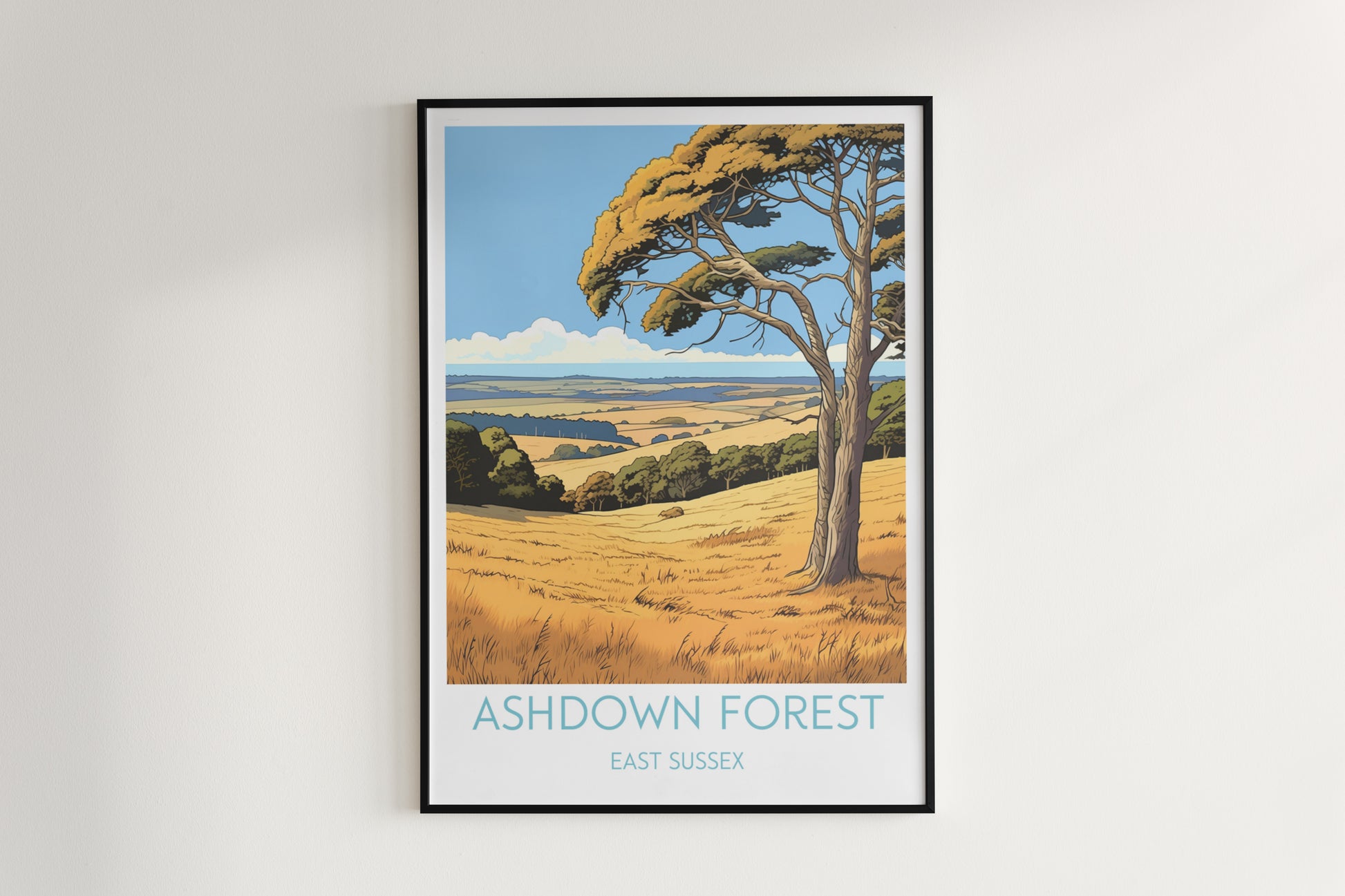 ashdown forest travel poster hanged on the wall east sussex