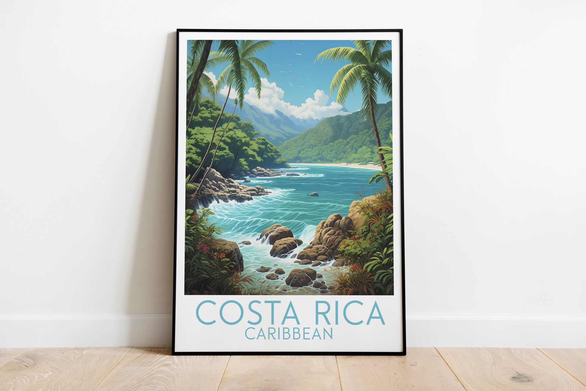 costa rica travel poster on the ground caribbean