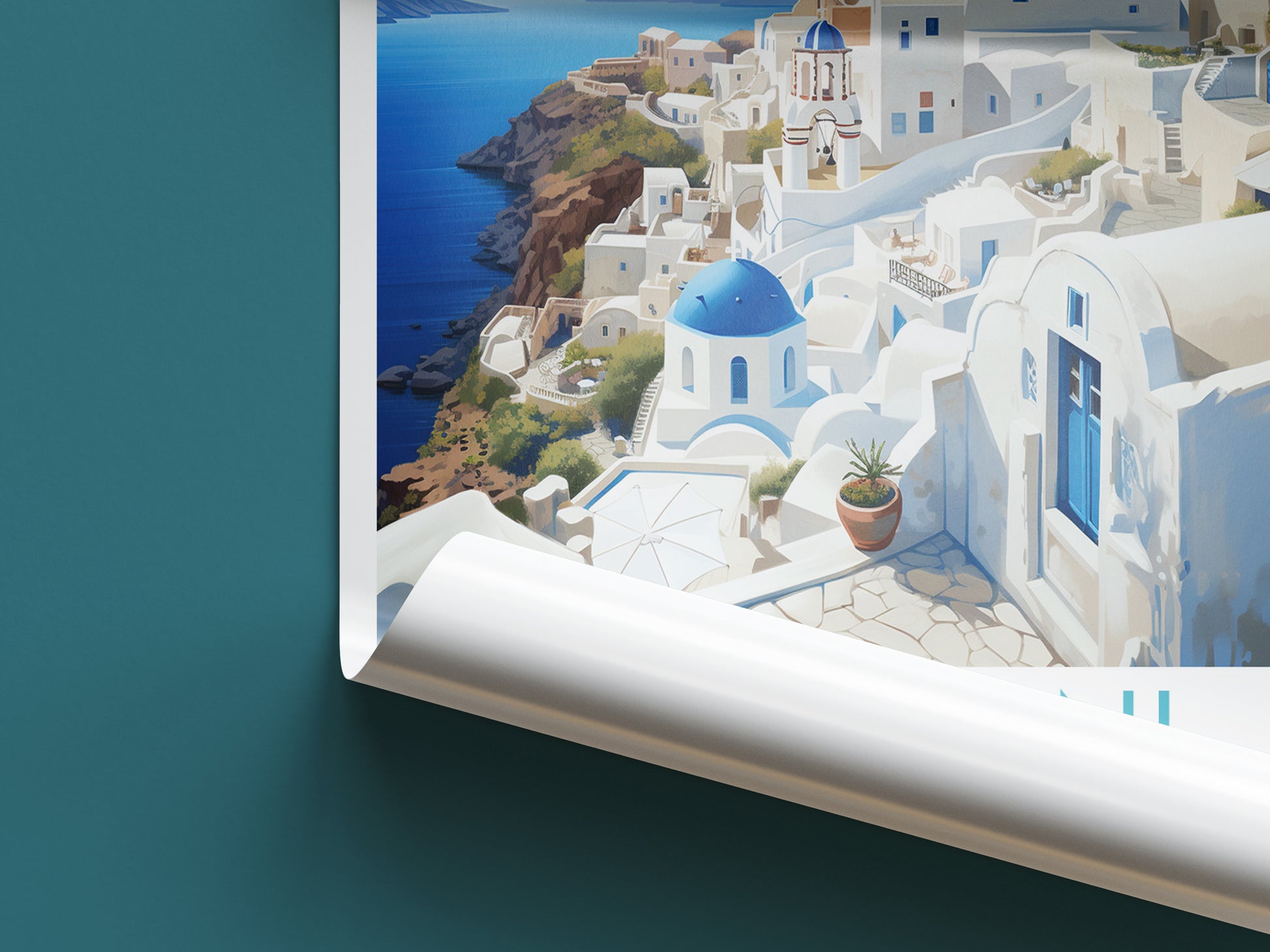 santorini travel poster roll up greece