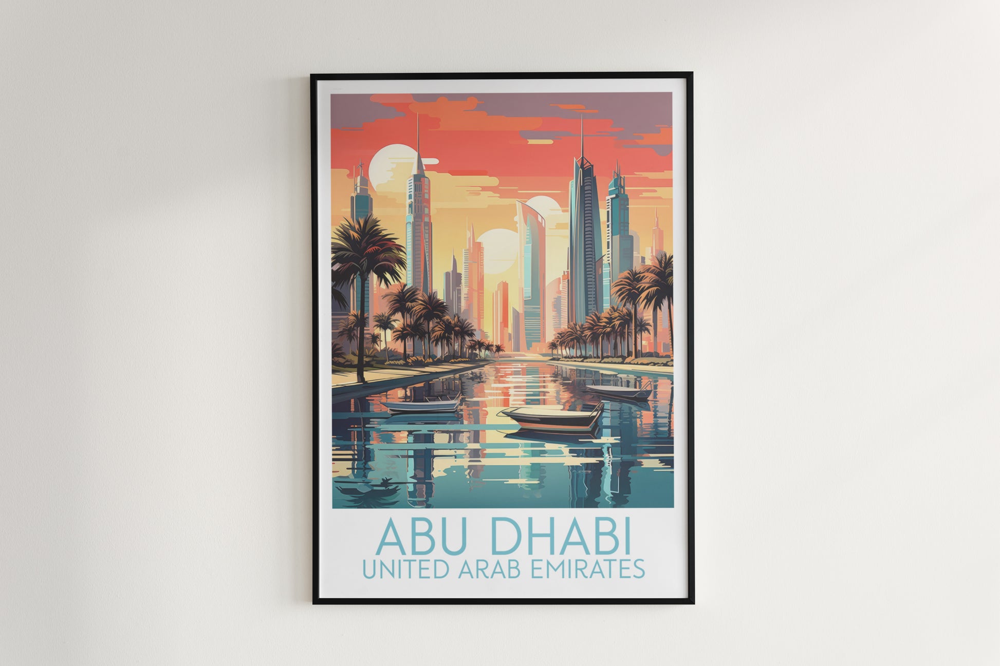 abu dhabi travel poster hanged on the wall united arab emirates