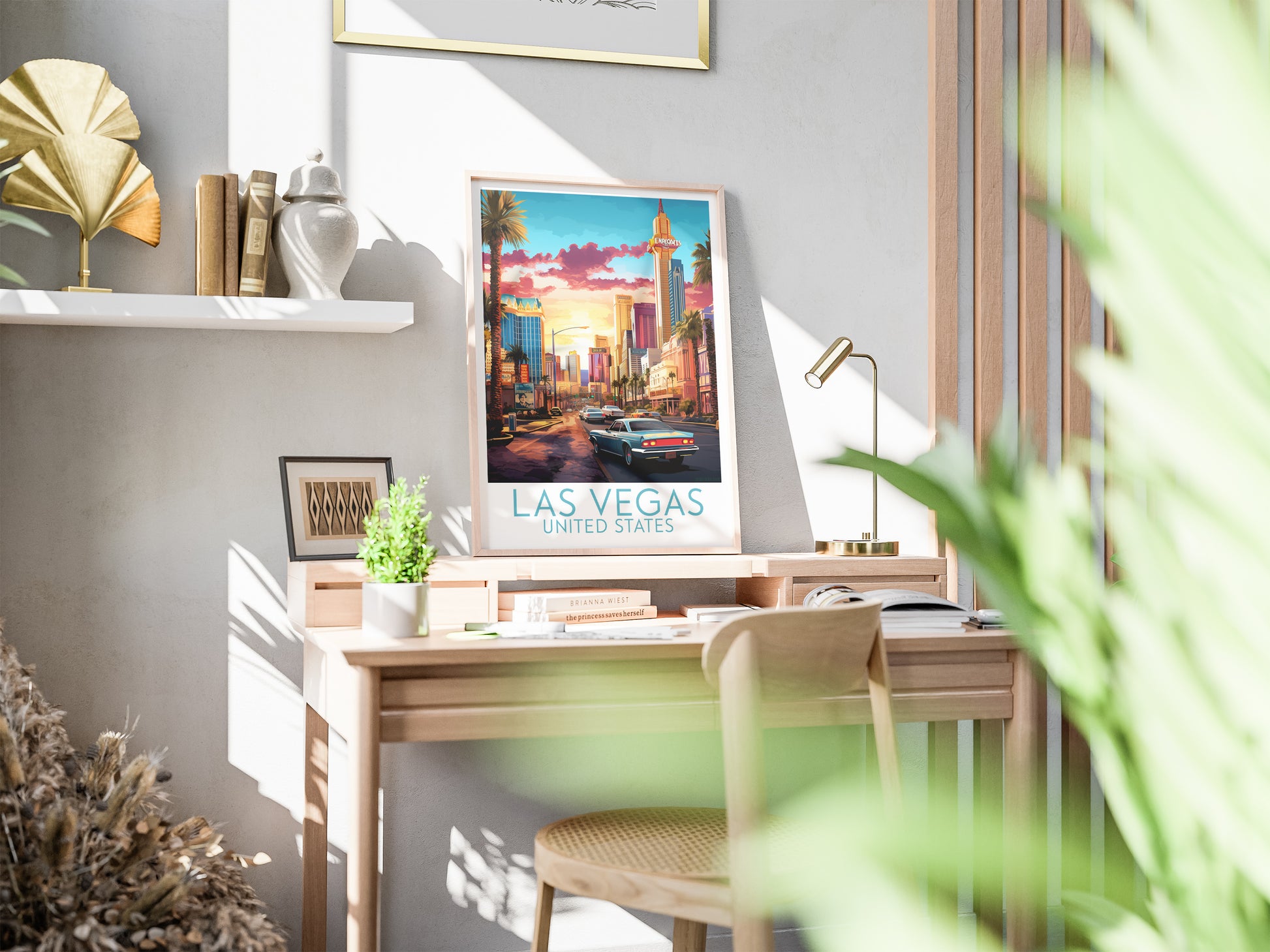 las vegas travel poster on desk united states