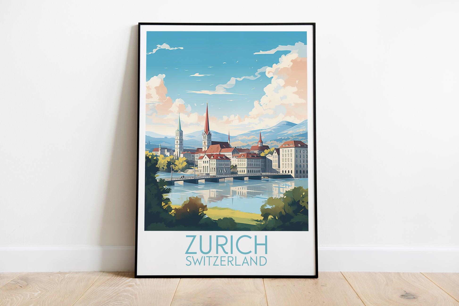 zurich travel poster on the ground switzerland