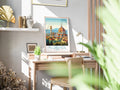 florence travel poster on desk italy