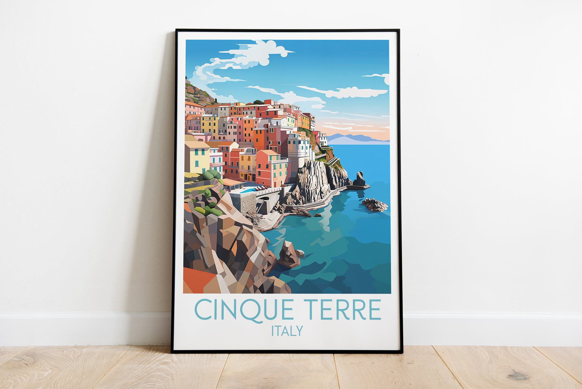 cinque terre travel poster on the ground italy