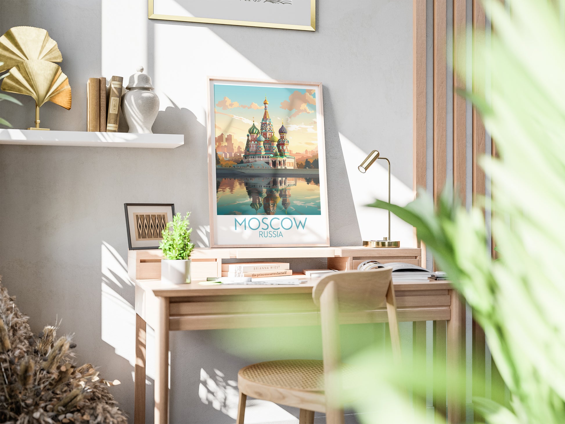 moscow travel poster on desk russia