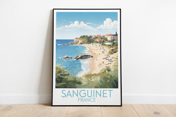 sanguinet travel poster on the ground france