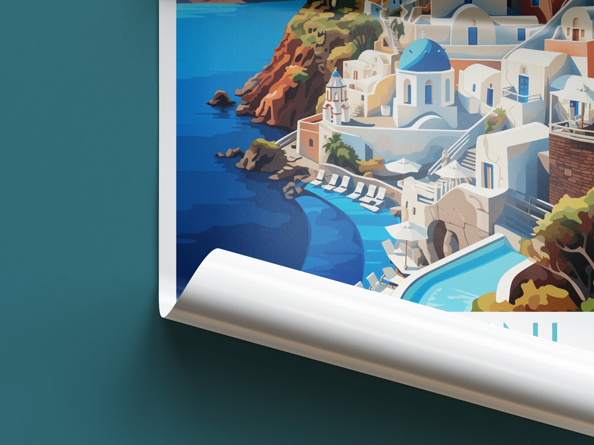 santorini travel poster roll up greece