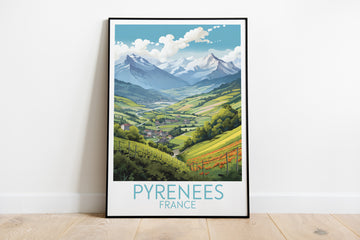 pyrenees travel poster on the ground france