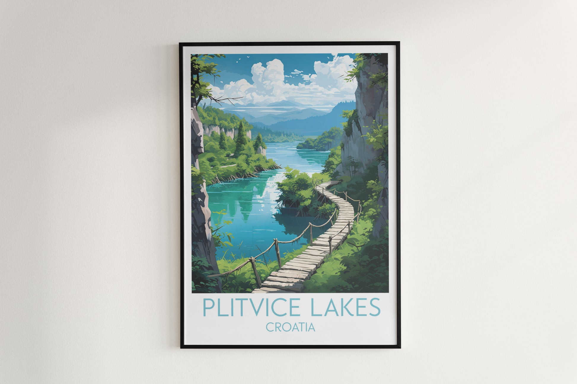 plitvice lakes travel poster hanged on the wall croatia