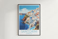 santorini travel poster hanged on the wall greece