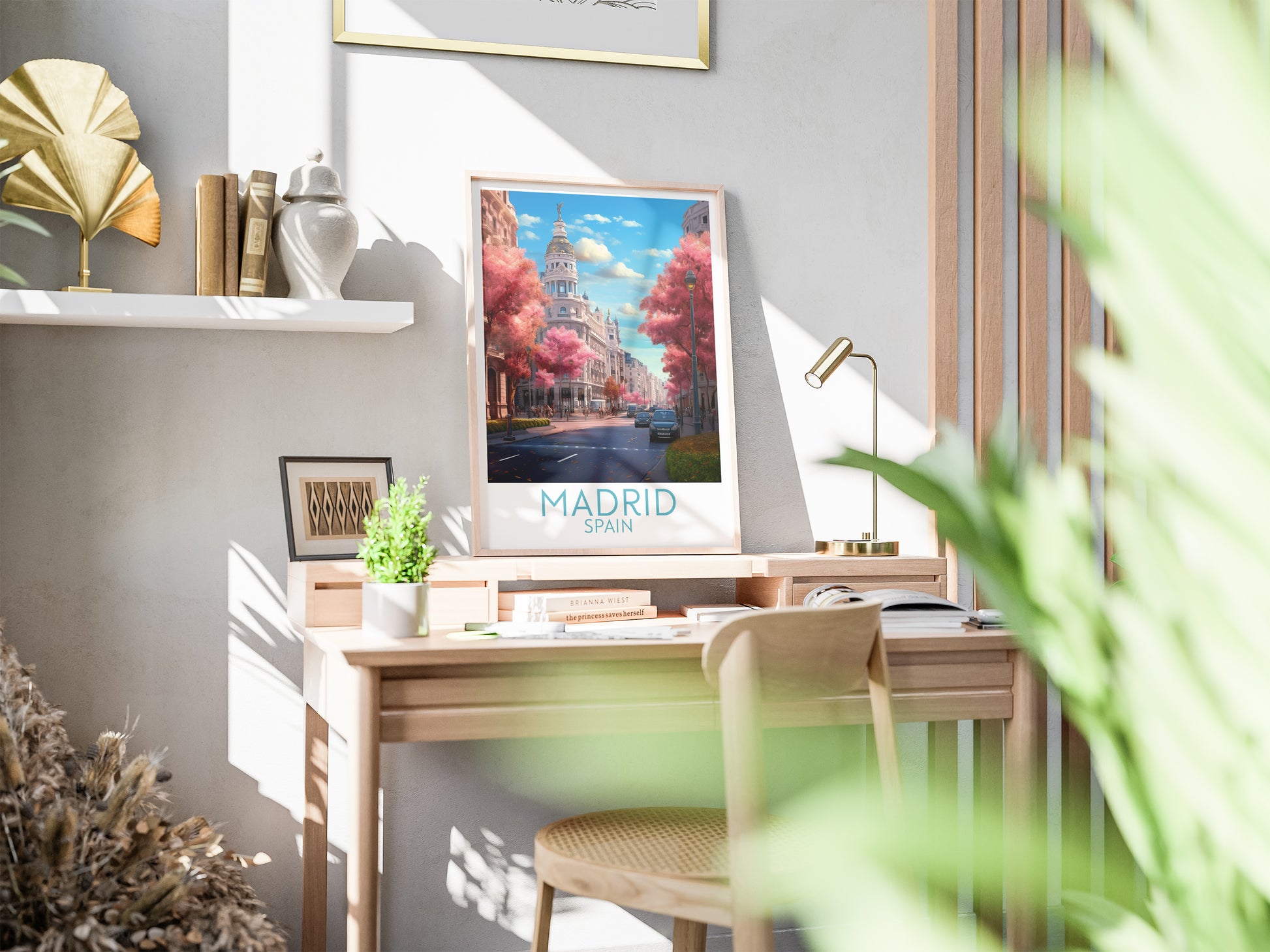 madrid travel poster on desk spain