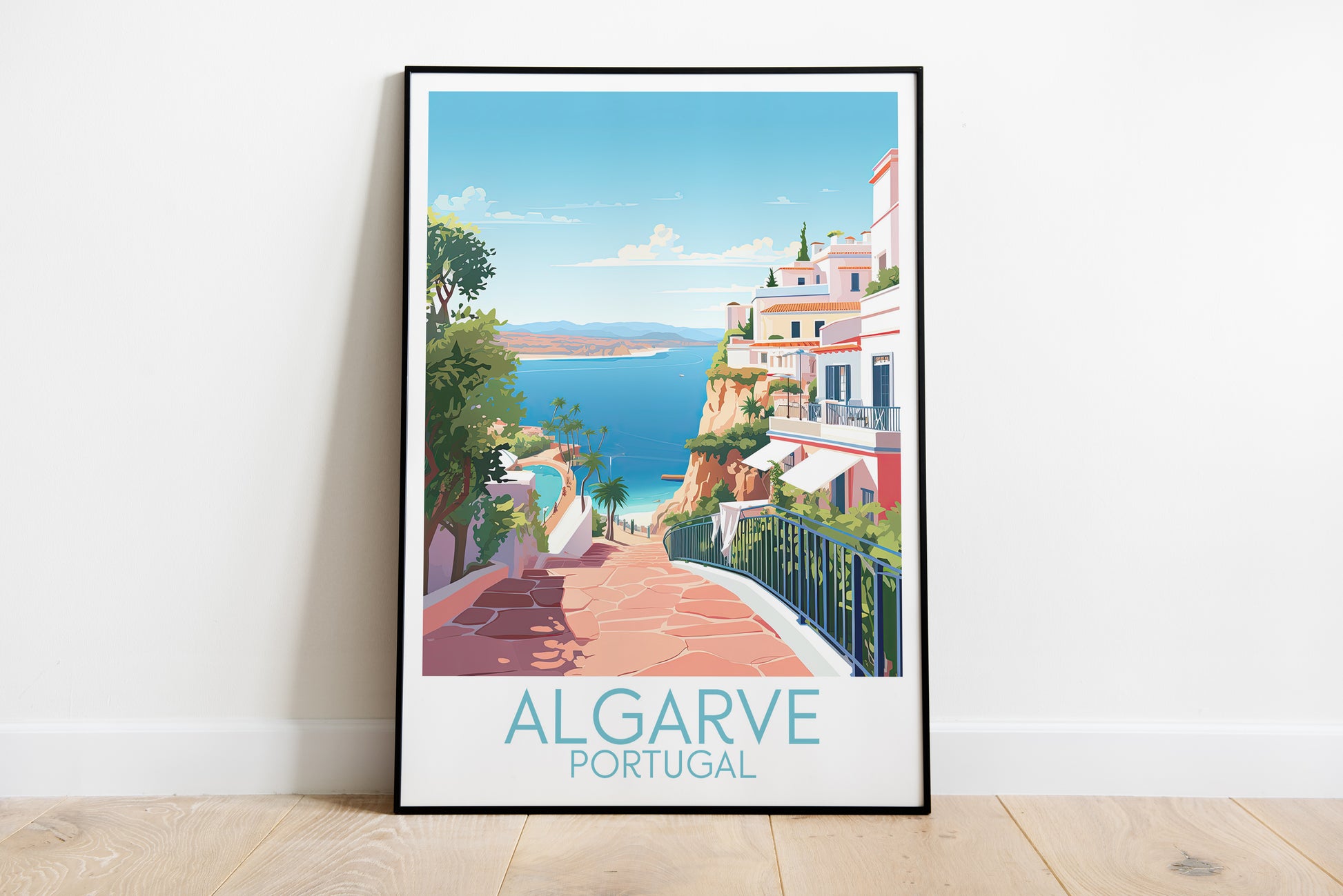 algarve travel poster on the ground portugal