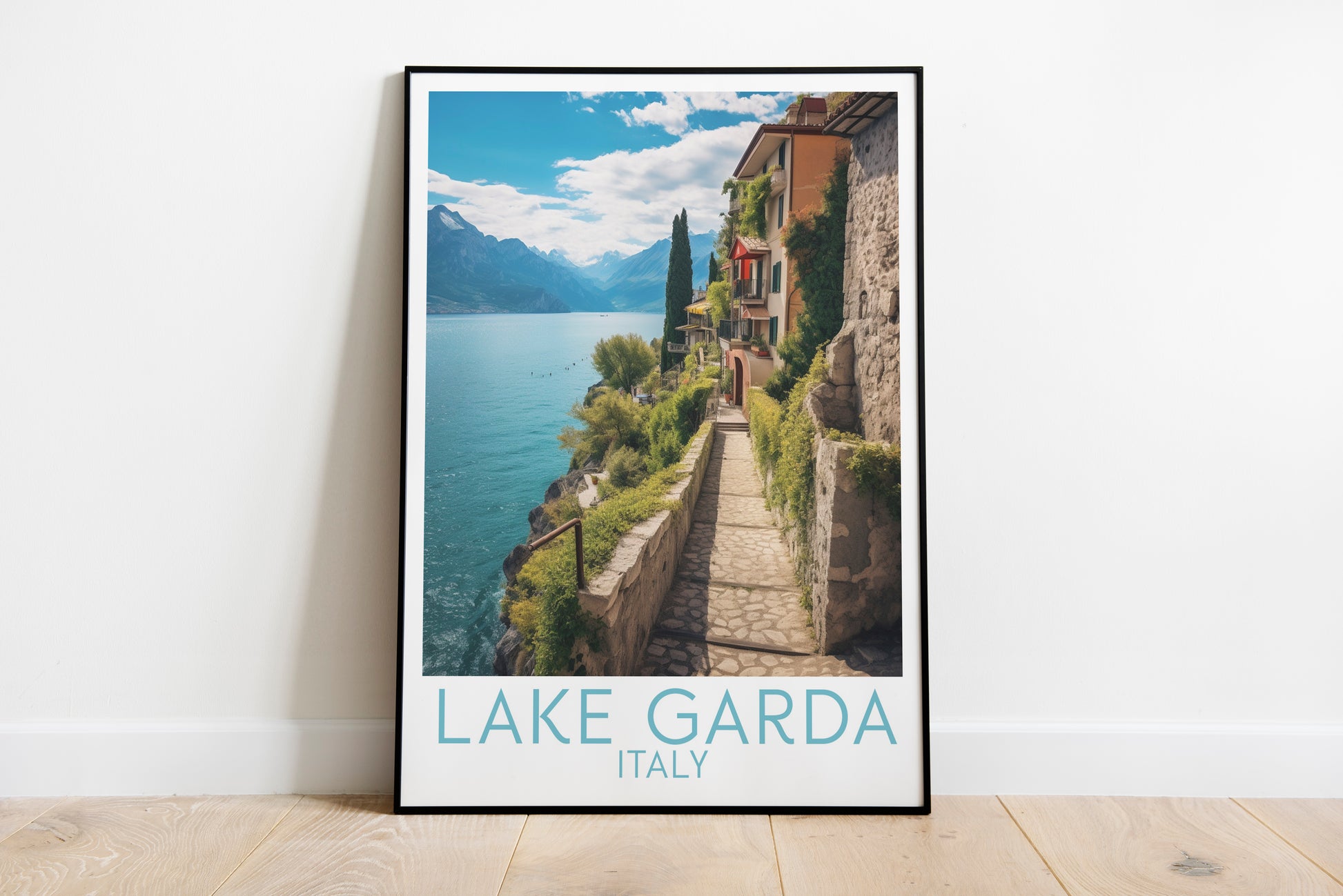 lake garda travel poster on the ground italy