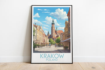 krakow travel poster on the ground poland