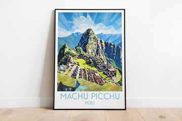 machu picchu travel poster on the ground peru