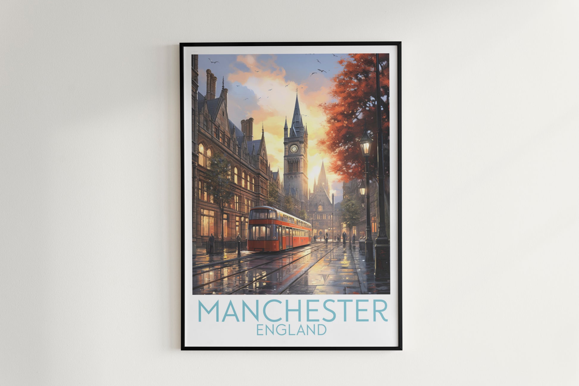 manchester travel poster hanged on the wall england